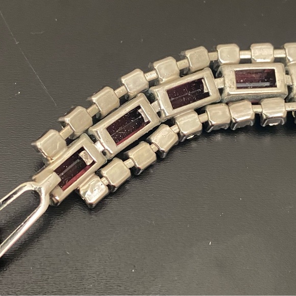 Vintage Unsigned Pave Topaz & Amethyst Rhinestones 7” Bracelet 18g. - Picture 11 of 16